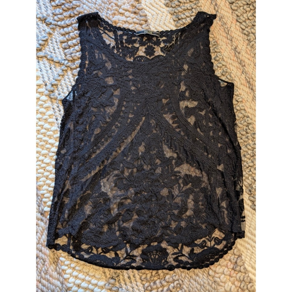 Dulcie Black Lace Tank Top Sheer Floral Mesh Sleeveless Blouse M goth boho - Picture 2 of 7